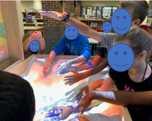 students working in an augmented reality sandbox