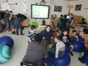 students working in groups in a classroom