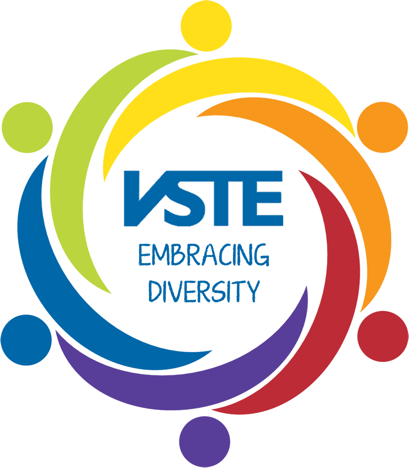 VSTE Diversity, Equity, and Inclusion log with "VSTE Embracing Diversity" in the center surrounded by multi-colored people representations.