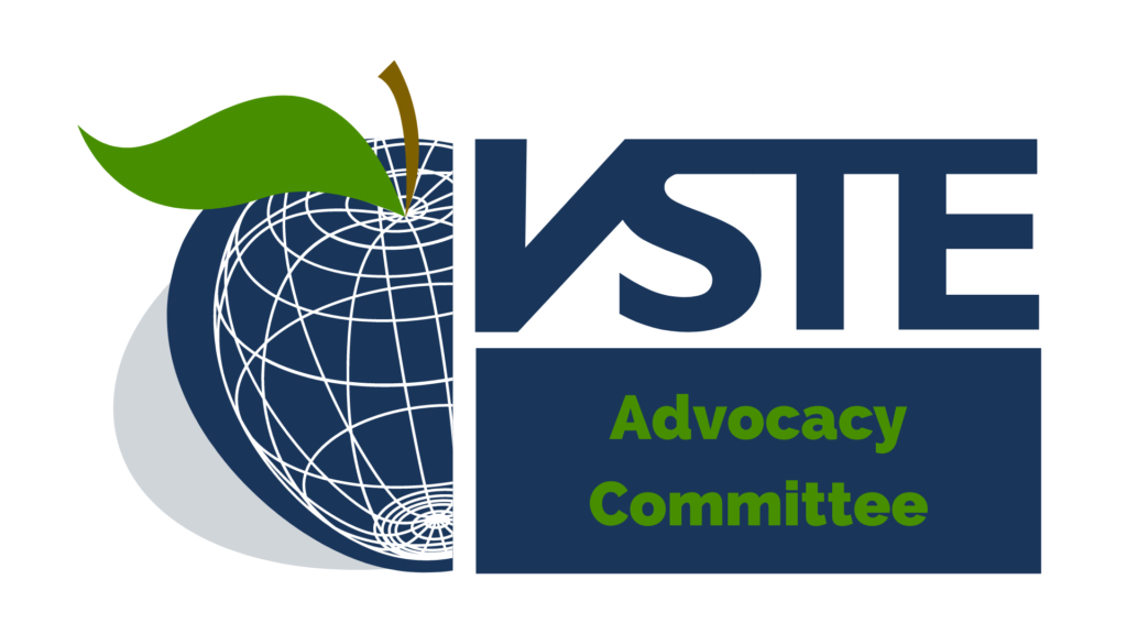 VSTE Advocacy Committee logo with VSTE logo (with half apple) and "Advocacy Committee" embedded below.