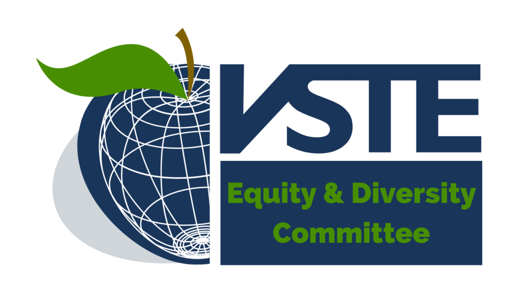 VSTE Equity & Committee logo with VSTE logo (with half apple) and "Equity & Diversity Committee" embedded below.