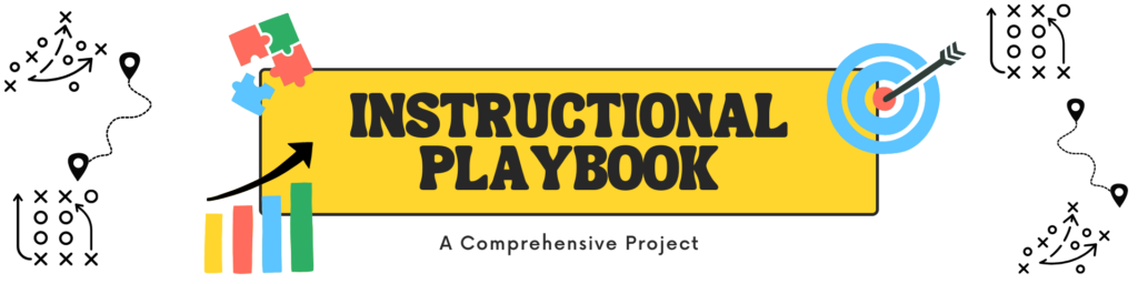 An an image that states Instructional Technology Playbook, A comprehensive project with some play diagrams around the text.